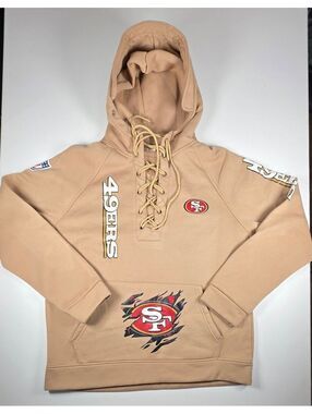 San Francisco 49ers Tan Lace Up Hoodie NFL Football Pullover Sweatshirt XL